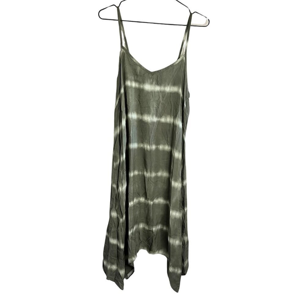 LOGO Lori Goldstein Green Tie-Dye Strappy Sharkbite Hem Breezy Midi Dress